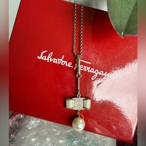 Salvatore Ferragamo- Authentic Necklace w/ Pearl Pendant In Original Box